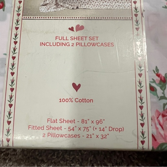 CATH KIDSTON Cotton Rose and Bow PINK Love 4pc Sheet Set Coquette FULL Soft - Picture 3 of 5